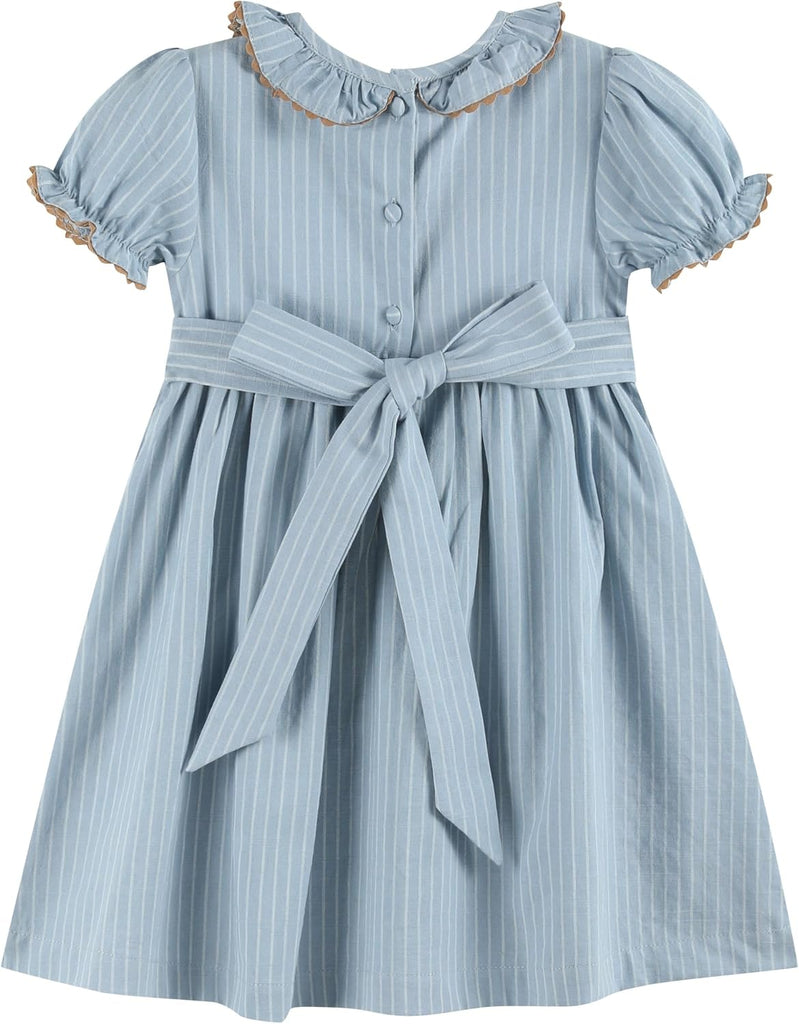 Baby and Girls Pinstripe Smocked Ruffle Collar Dress