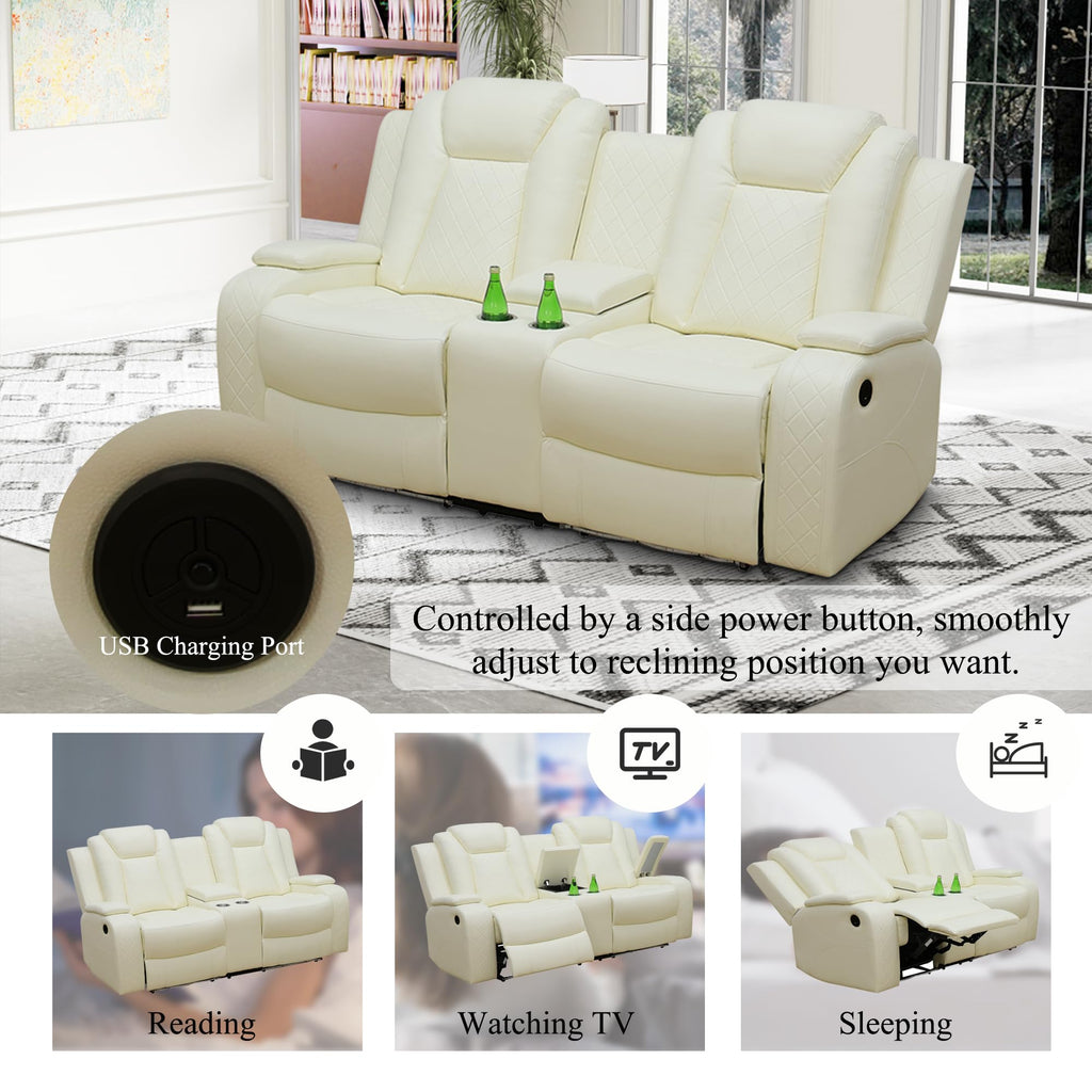 Power Recliner Sofa and Couch Set with LED, 2 Piece Breathing Leather Sofa Set, Reclining Couch and Loveseat Living