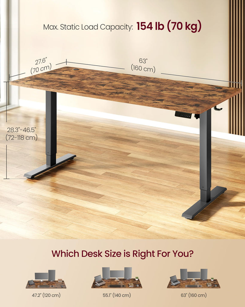 Standing Desk, 63x28 Inch Electric Adjustable Desk, 30-Min Assembly