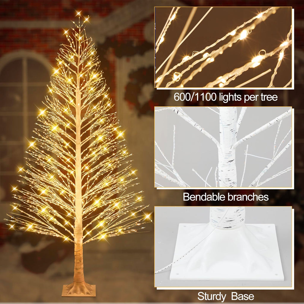 2 Pack 4ft/6ft-600led/1100led Christmas Lighted Birch Tree