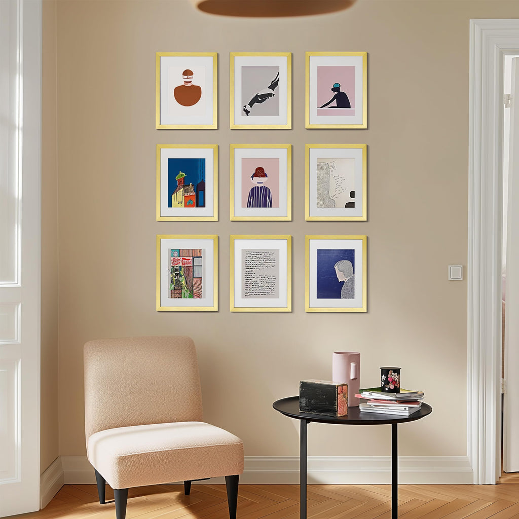 Picture Frames Set of 9, 11x14 in, Acrylic Cover, Gold