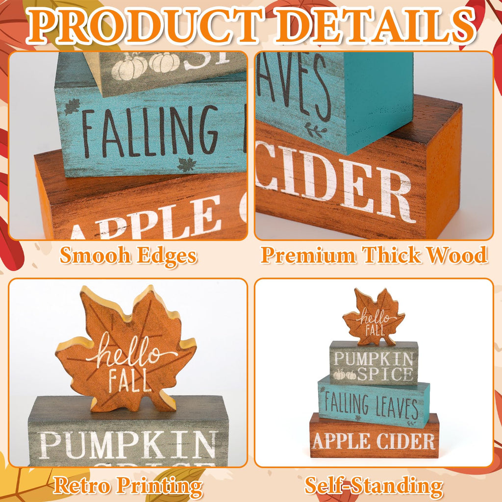 Fall Decorations Wooden Signs, 4 Sets Double Sided Rustic Farmhouse Fall Tiered Tray Decor, Pumpkin Spice Wooden