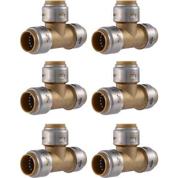 Max 3/4 Inch Tee, Pack of 6, Push to Connect Brass Plumbing Fitting