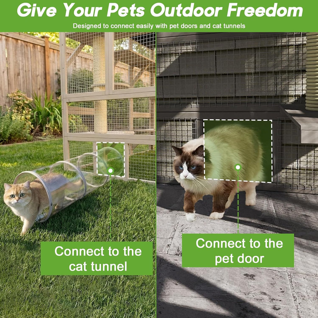 Large Catio Outdoor Cat Enclosure, Walk-in Cat Patio with 4 Levels, Cat Condo Hammock & Scratching Posts, Flat Roof