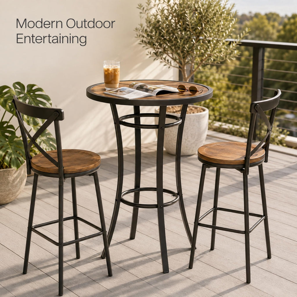 Bar Height Patio Table, 40-Inch Tall Patio Table Outdoor Bar Table Bistro Table with Wooden-Like Table Top & Metal