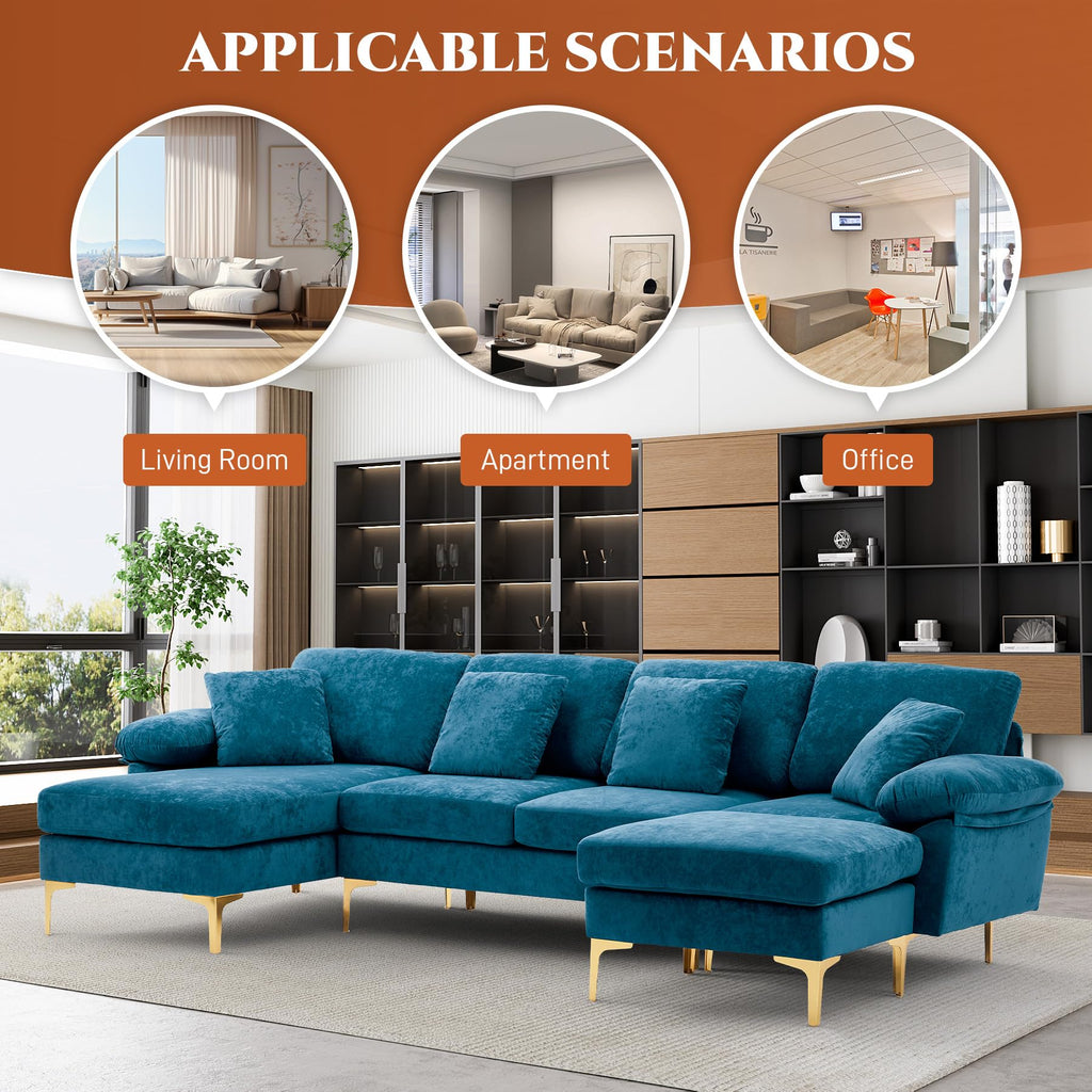 114" U-Shaped Modular Sectional Sofa, Blue