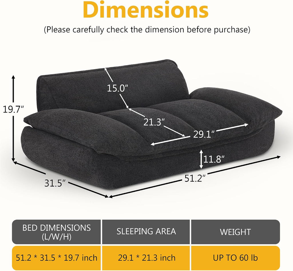Dog Couch for Large Breed, Fabric Dog Sofa Bed with Anti-Slip Bottom (Black)