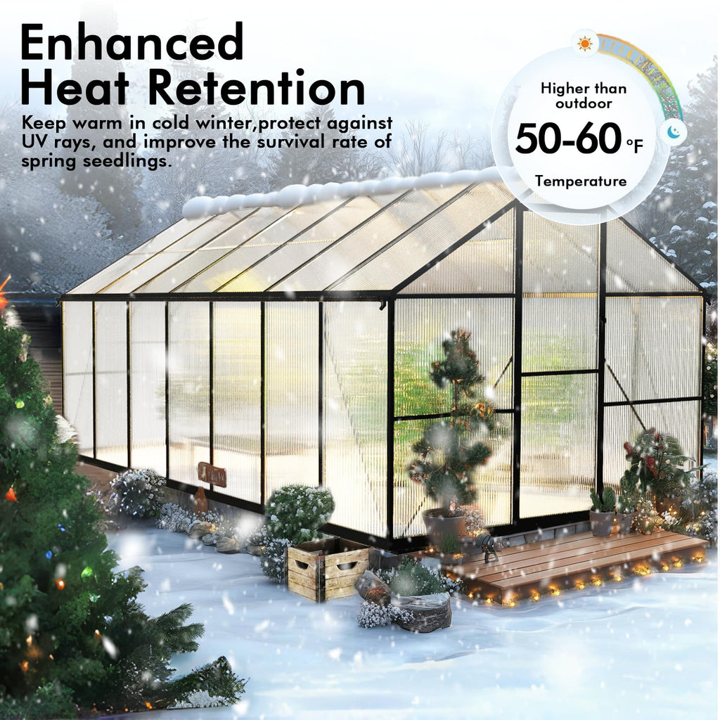 8X14FT Green House with Thermometers, Large Aluminum Greenhouse for Outdoor