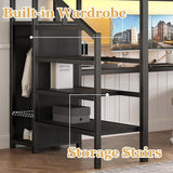 Full Metal Loft Bed with L Shaped Desk and Wardrobe, Heavy Duty Loft Bed Frame with Storage Stairs