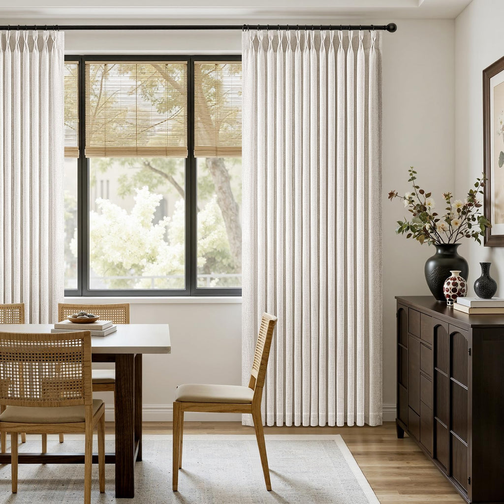 Pinch Pleated Linen Curtains 96 Inches Long 2 Panels Natural