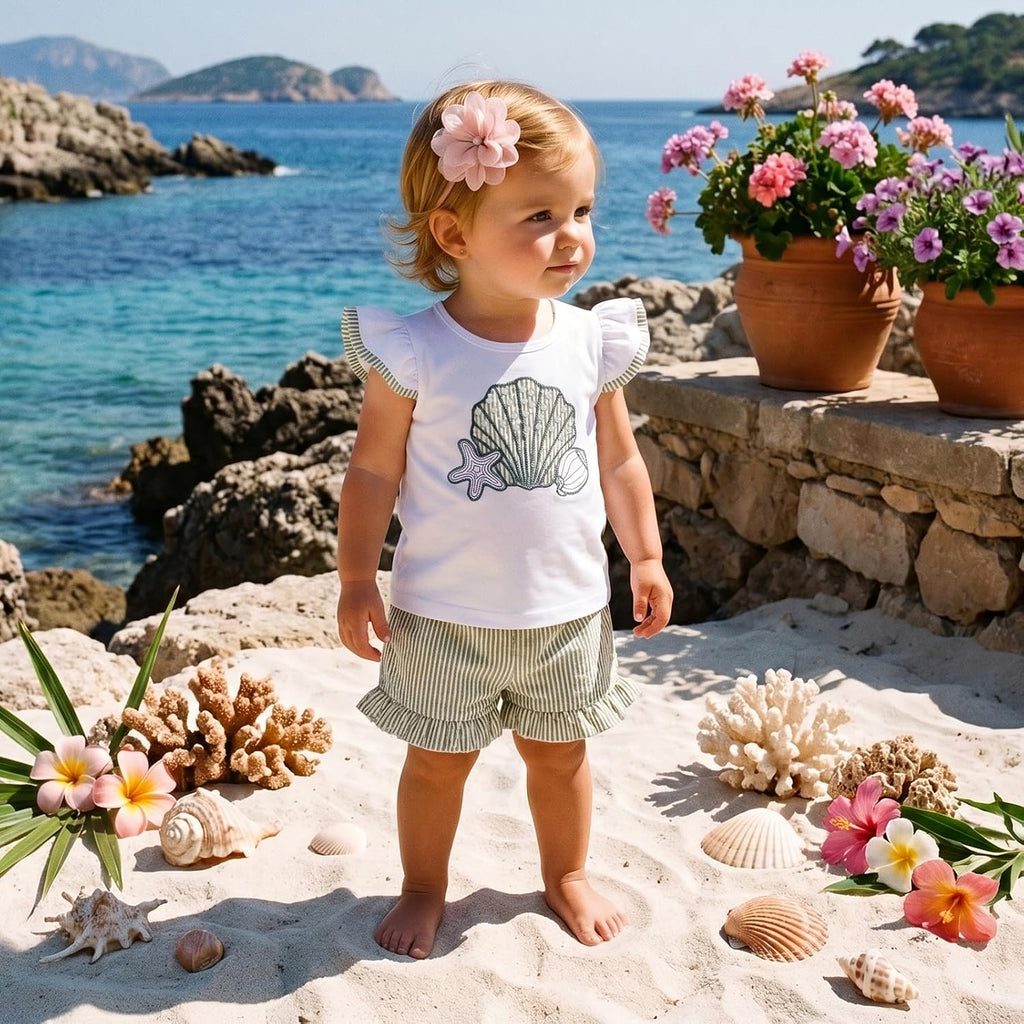 Toddler Girl Summer Clothes Baby Girl Ruffle Shirt Top and Shorts Set Beach 2 Piece Outfits