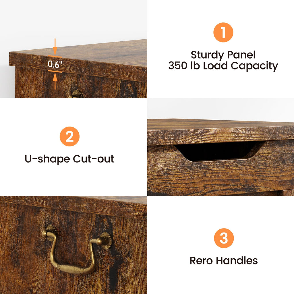 39.4" Storage Chest, Wooden Storage Bench with Safety Hinge, Retro Blanket Storage Trunk, Supports 350 lb, Rustic