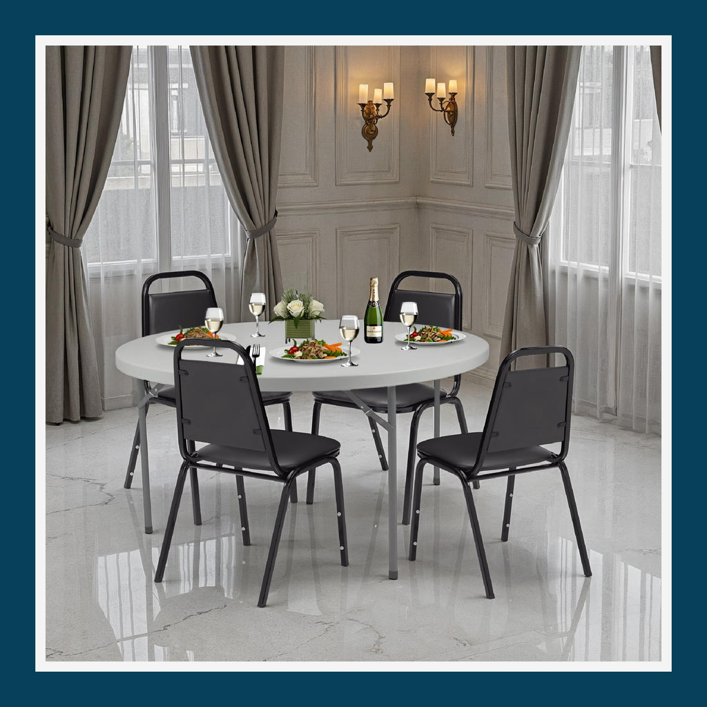 4 Banquet Chairs Premium Commercial Seating (4 Pack, Vinyl, Black, Black Frame)
