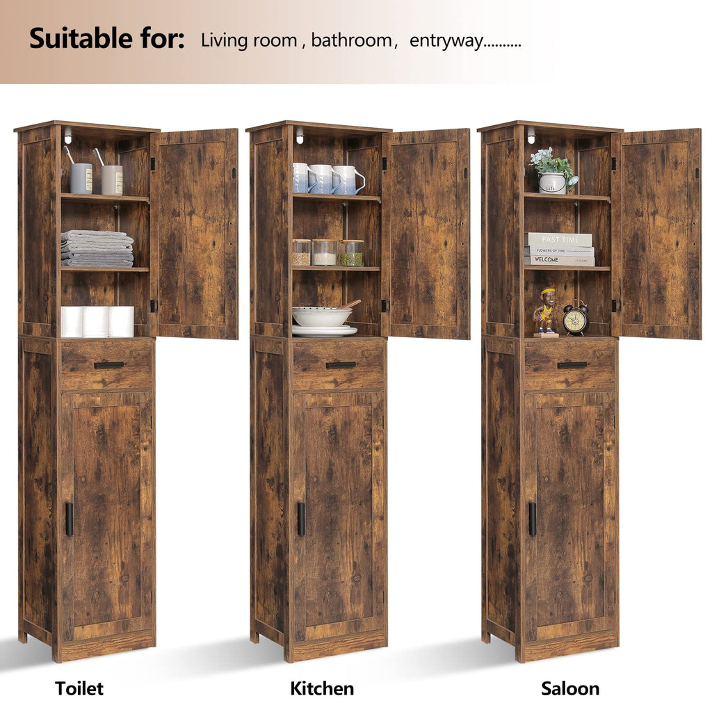 67'' Tall Storage Cabinet with Adjustable Shelves & 2 Doors, Bathroom Cabinet with 1 Drawer, Narrow Tall Cabinets
