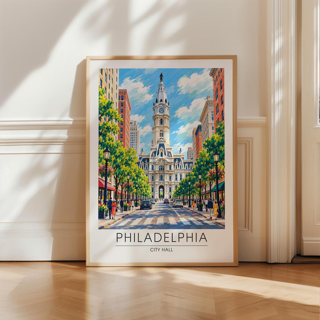Philadelphia City Hall Travel Poster - Modern Watercolor Aesthetic Wall Decoration, Eclectic Trendy Boho Poster