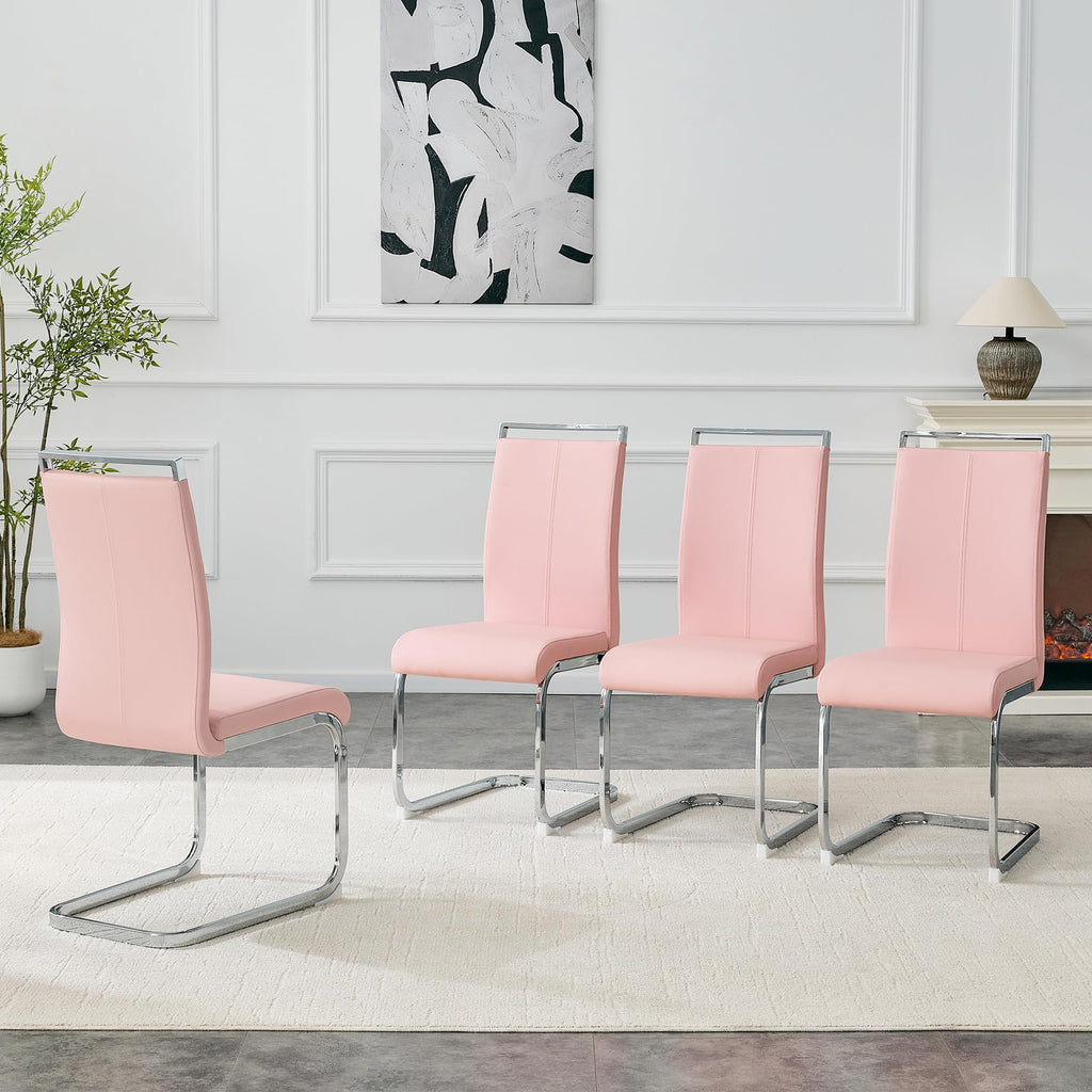 Modern Dining Chairs Set of 8, Side Dining Room Chairs, High Back Kitchen Chairs with Faux Leather Padded Seat Pink