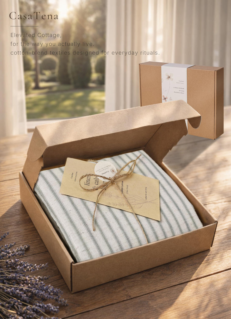 Farmhouse Striped - 72x84 Inches, Linen Blend Fabric, Breathable & Machine Washable, Rustic Sage Decor (Hooks/Liner