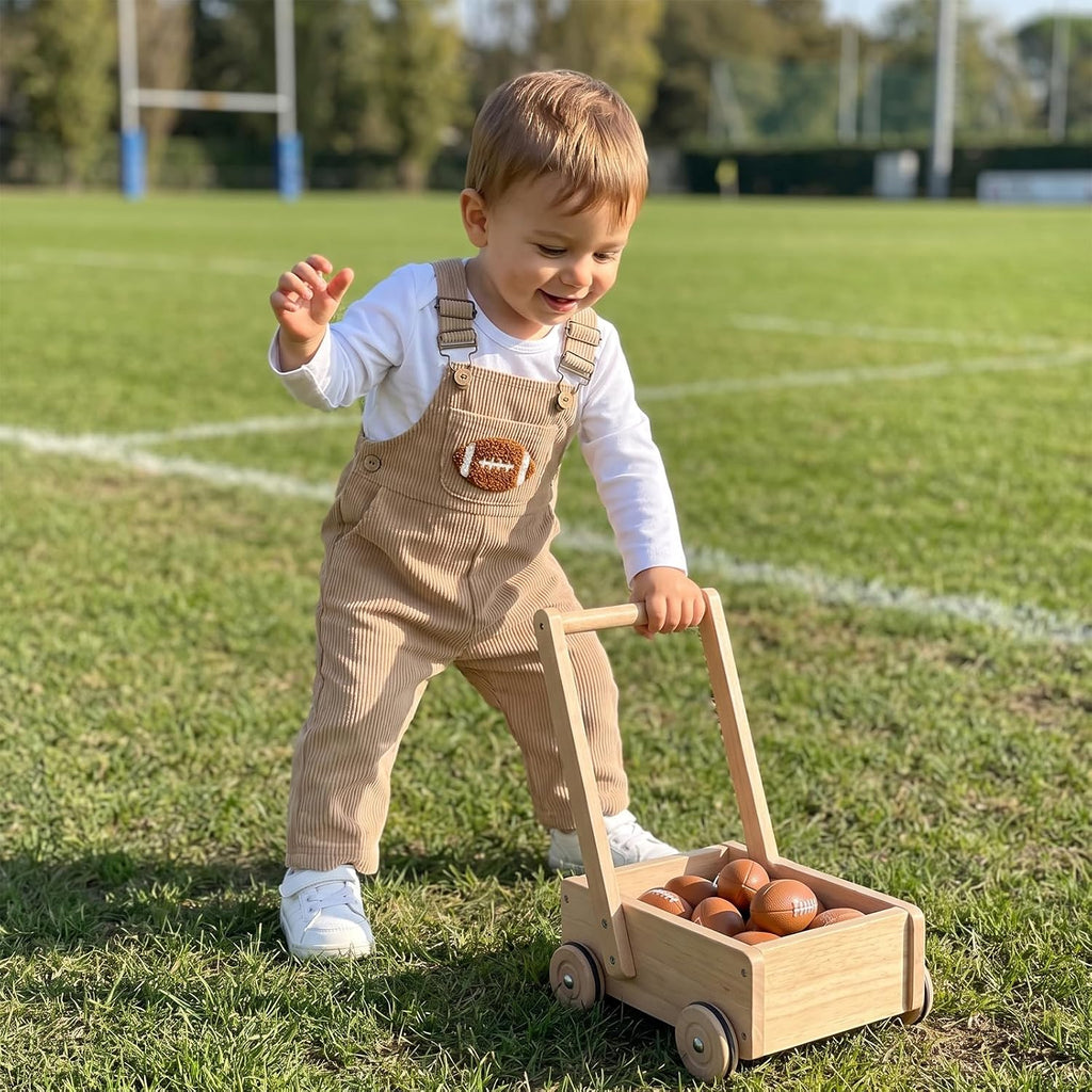 Baby Boy Football Corduroy Overalls Set Long Sleeve Bodysuit Infant Outfit