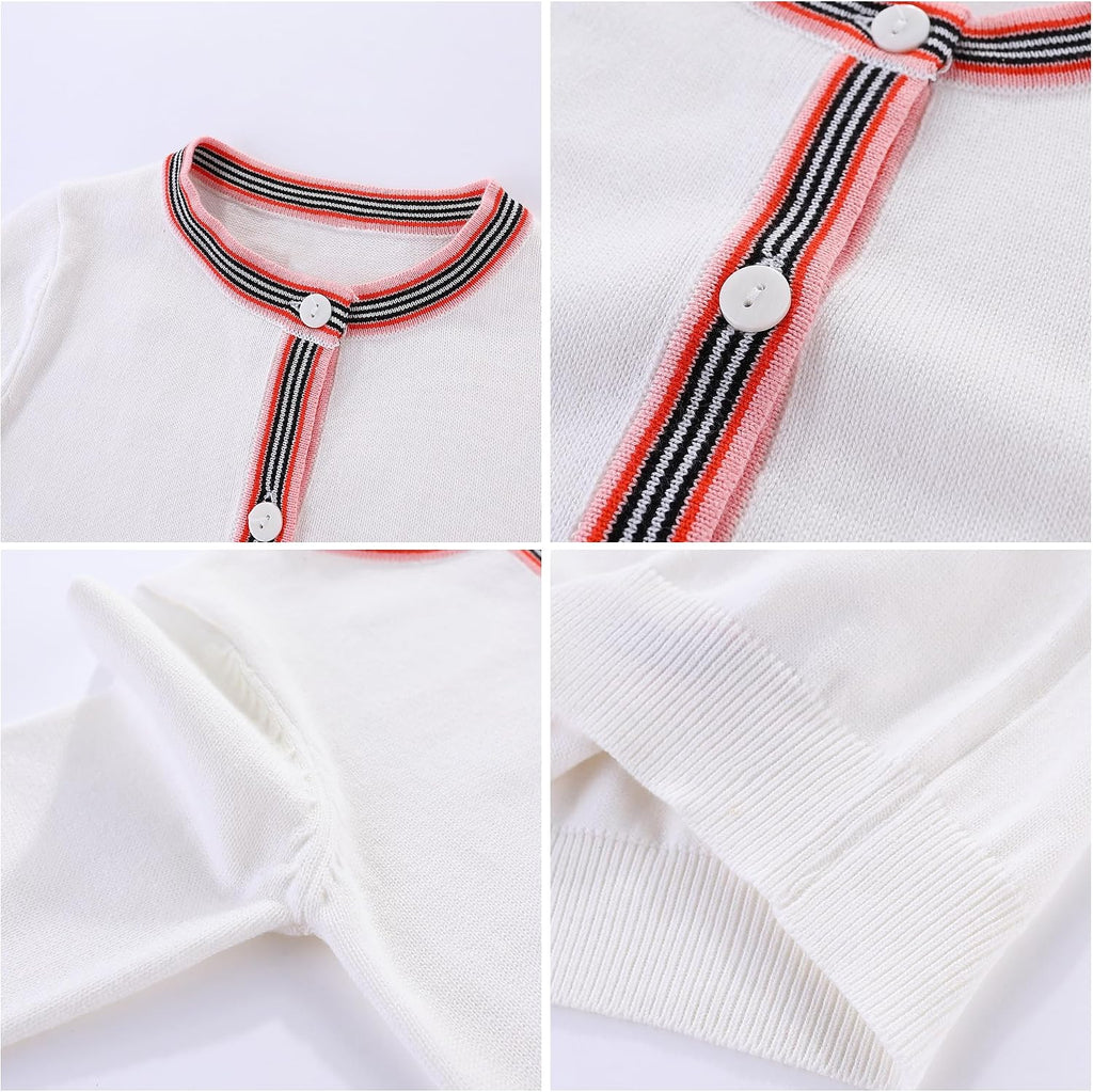 Cute Little Girls Ribbed Knit Cardigan Skirt Set School Style
