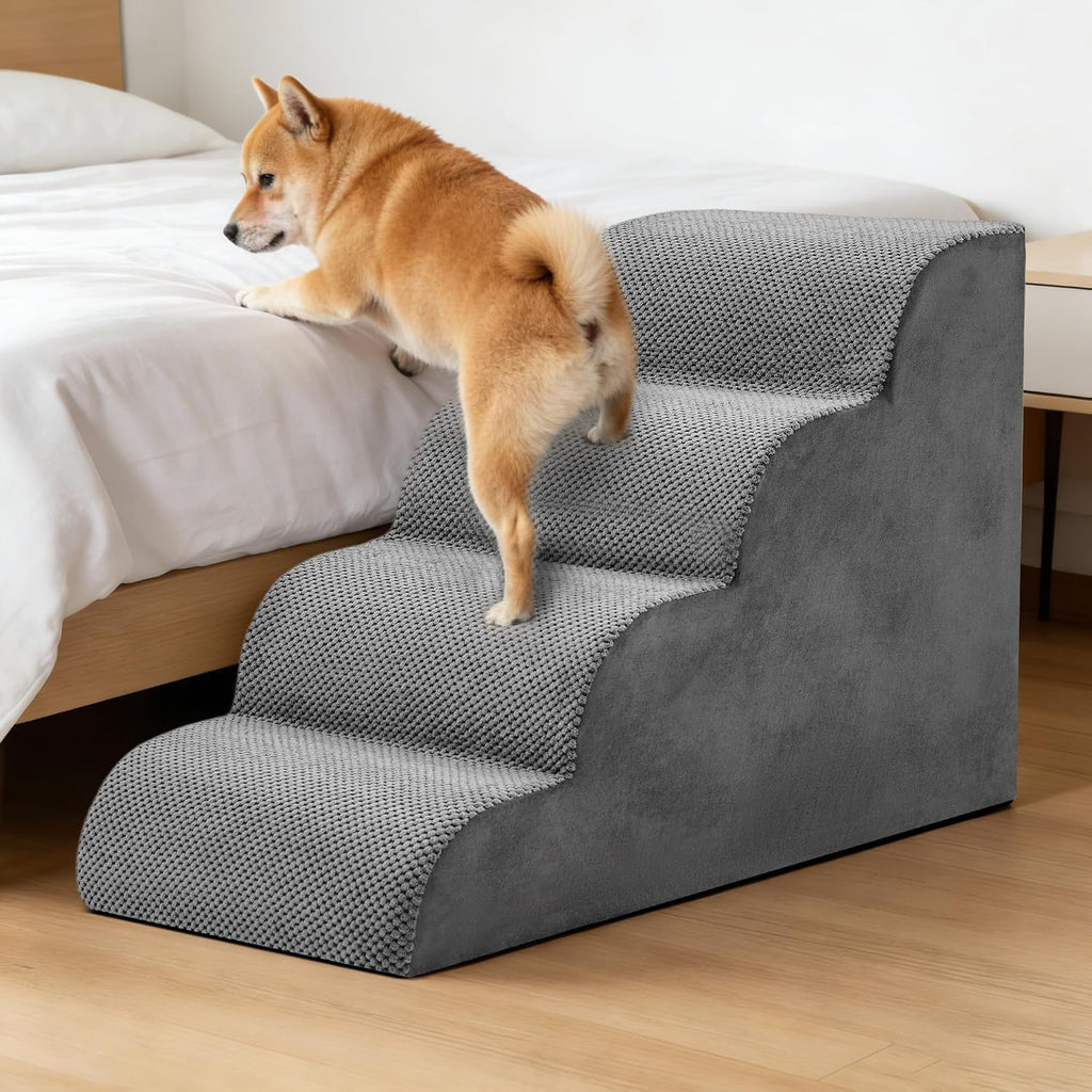 4-Step Dog Stairs, 20" H Dog Steps for Sofa and Chair, Grey