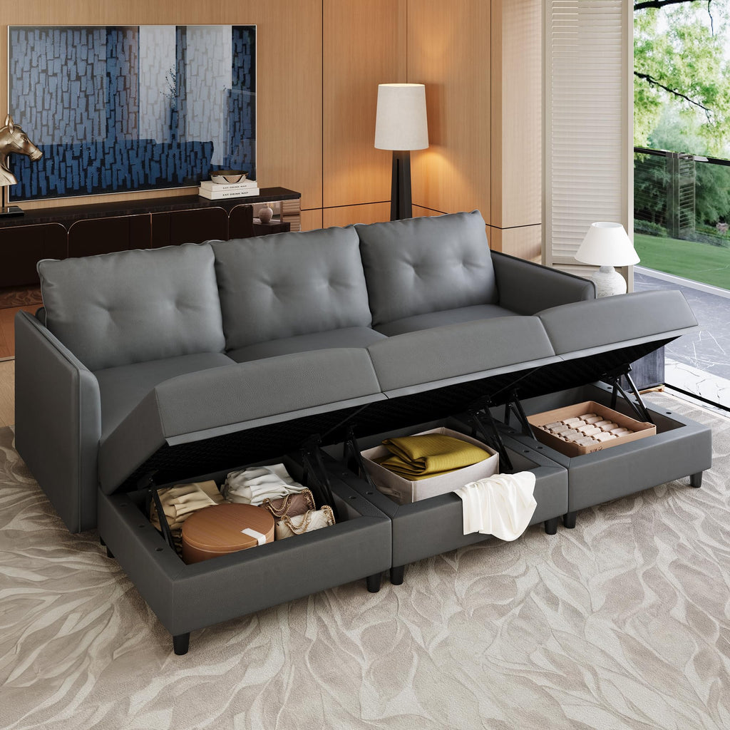 Faux Leather Modular Sectional 6 Seater Sofa Sleeper with Storage