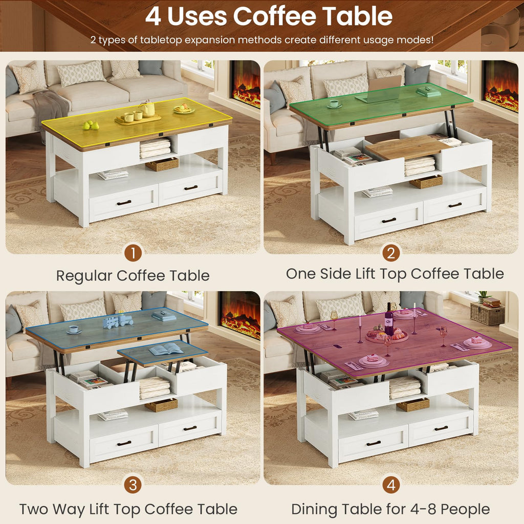 40" Farmhouse Lift Top Coffee Table with 2 Drawers