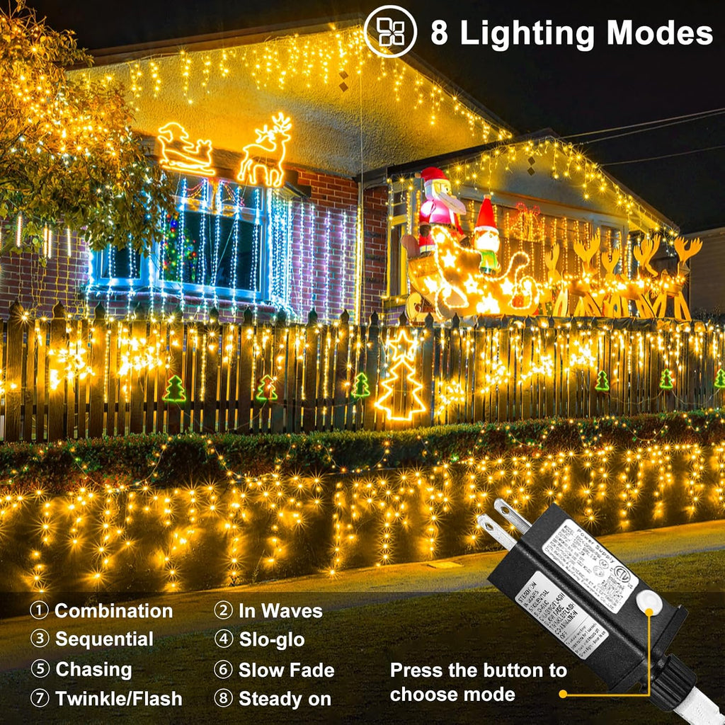 Icicle Lights for Outside Christmas Lights Outdoor 66ft 640 LEDs Warm White