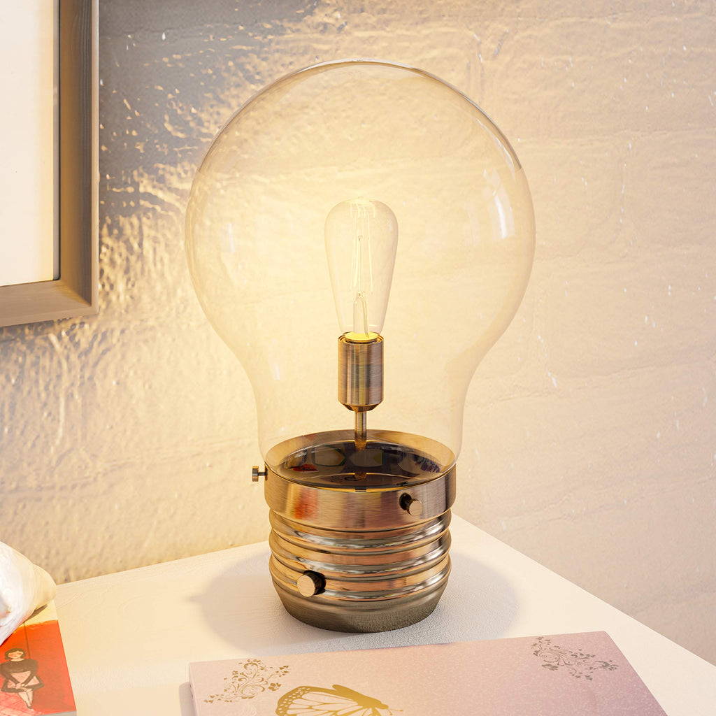 Edison Table Lamp with Antique Brass Finish, Rustic Style, 18" Height, 11.438" Width, 11.438" Depth