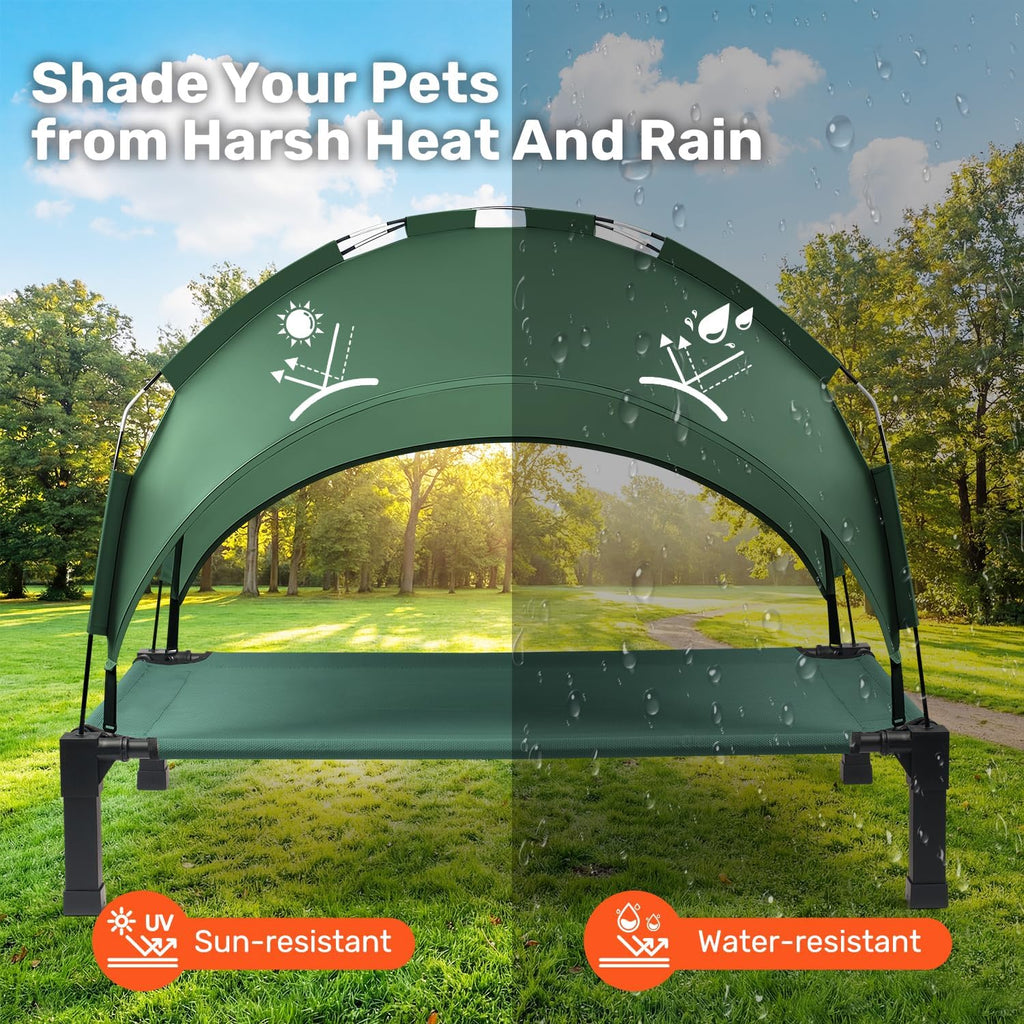 Elevated Dog Bed with Removable Canopy, Portable Dog Cot with Sun Protection Shade Tent, Raised Pet Cooling Cot Bed