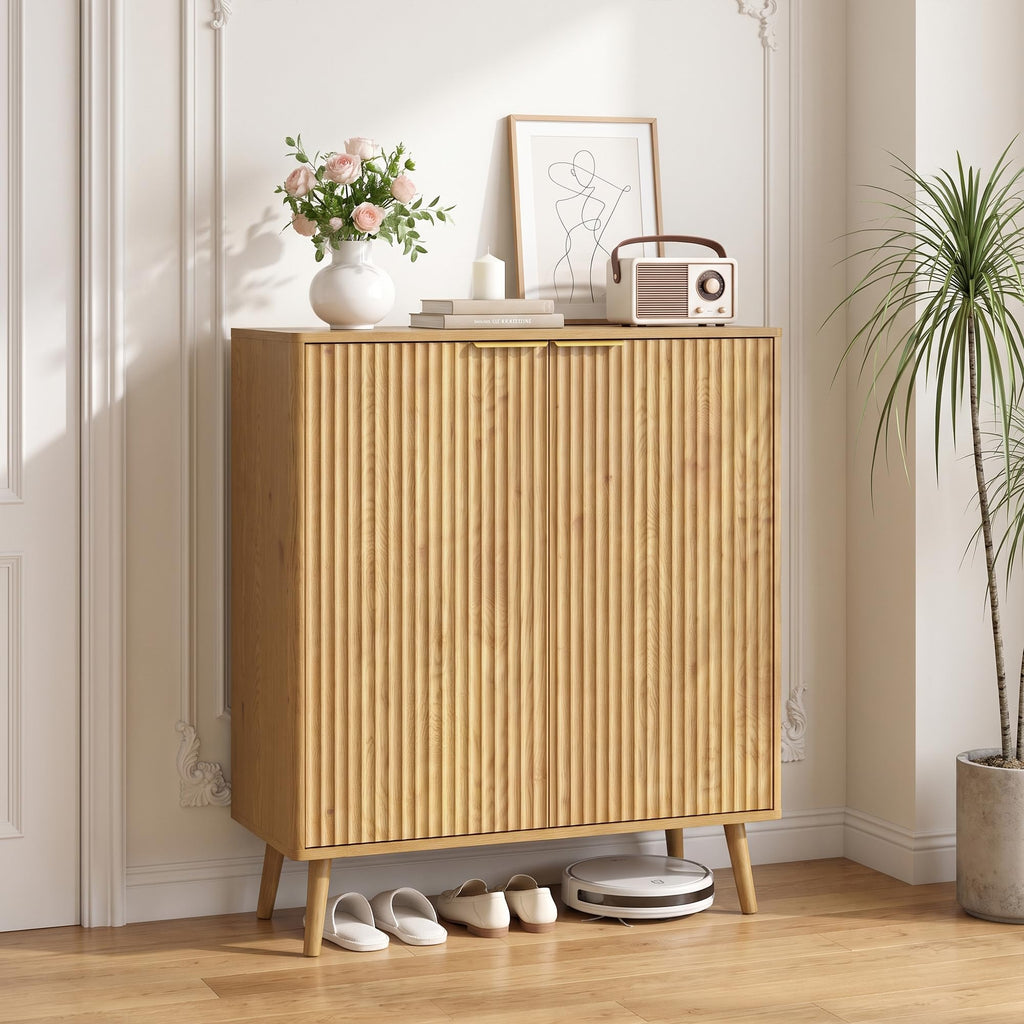 5-Tier Shoe Storage Cabinet with Adjustable Shelves, Light Oak