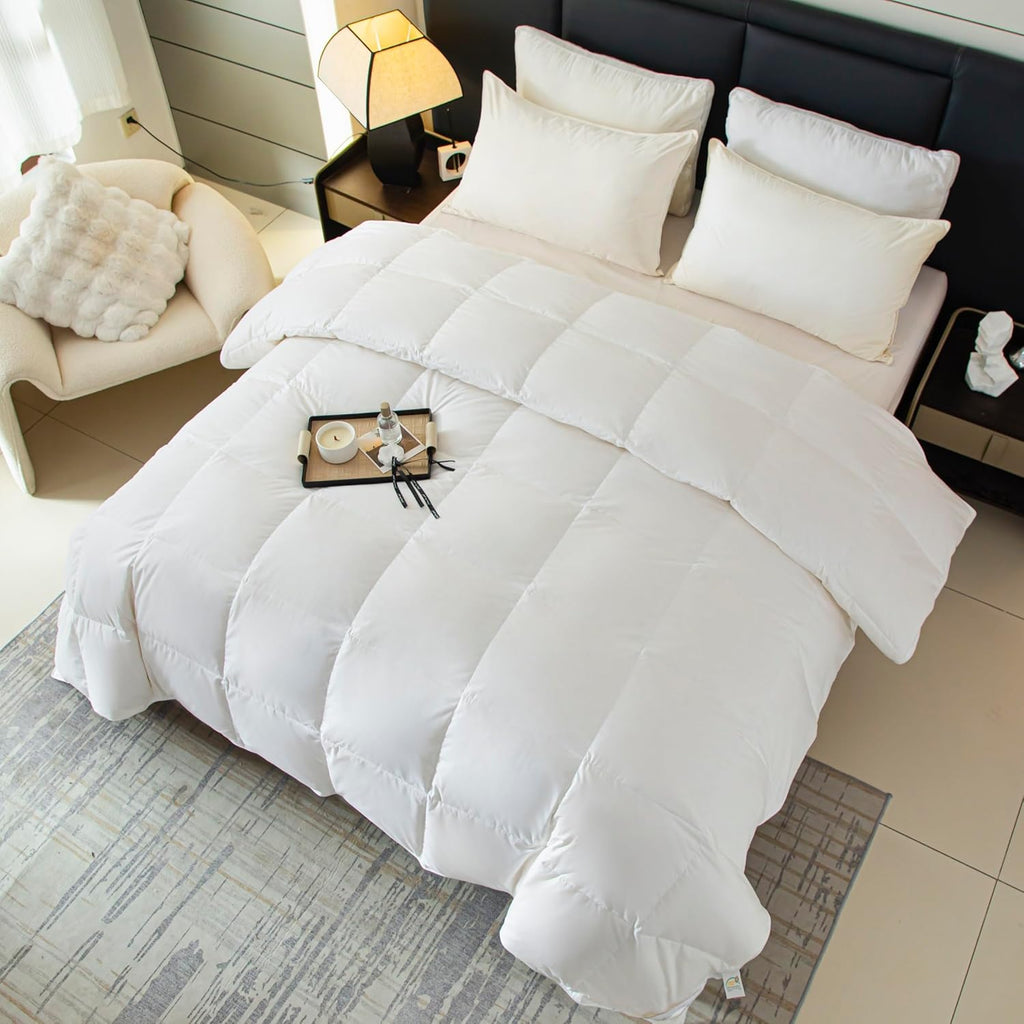 Goose Feather Down Comforter,All Seasons 100% Cotton Feather Down Duvet Insert Medium Warm Quilted B