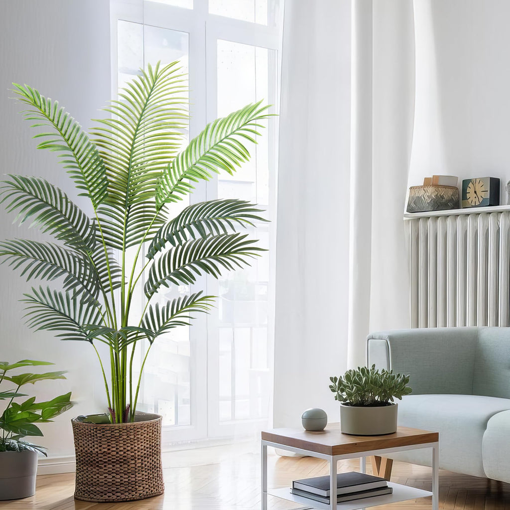 Artificial Golden Cane Palm Tree 5Feet Faux Plant Decor Indoor Outdoor Faux Areca Palm Tree in Pot Perfect