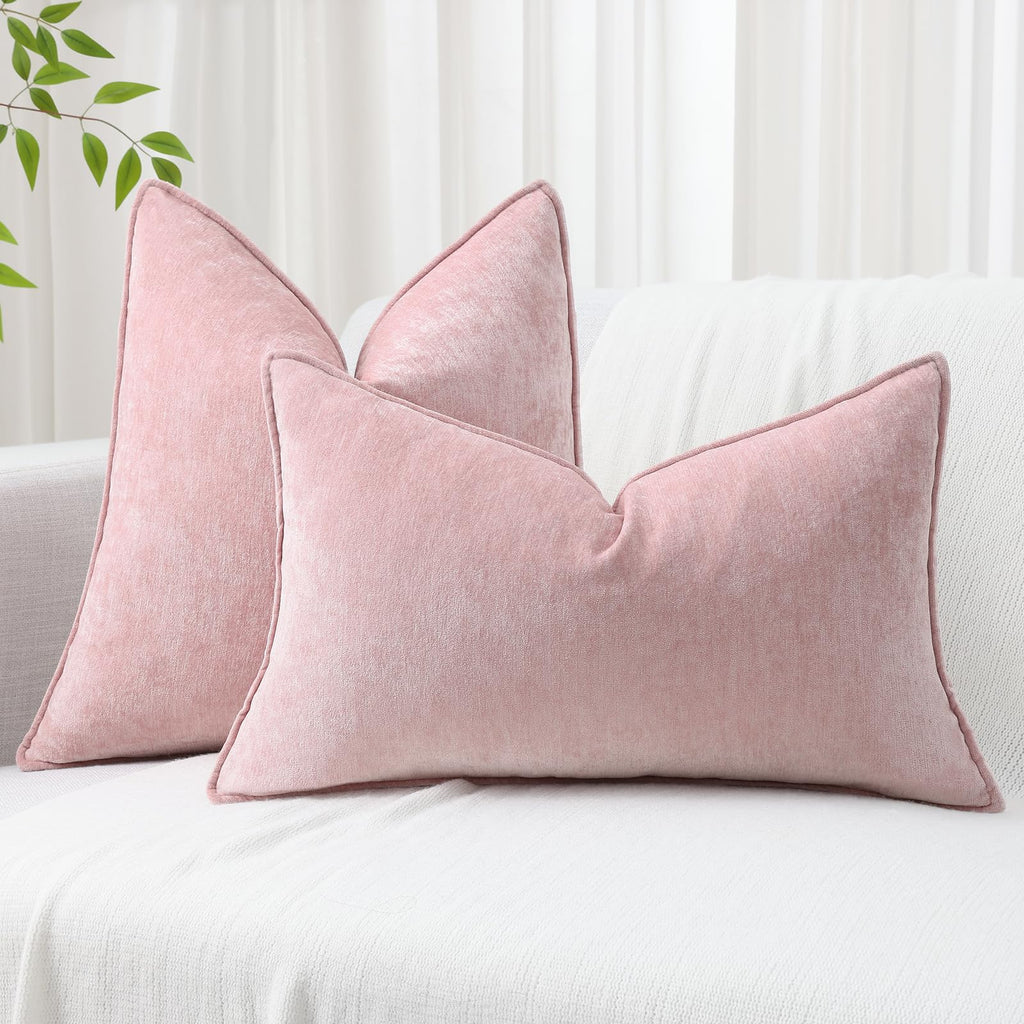 Chenille Blush Pink Velvet Throw Pillow Covers 24x24 Set of 2