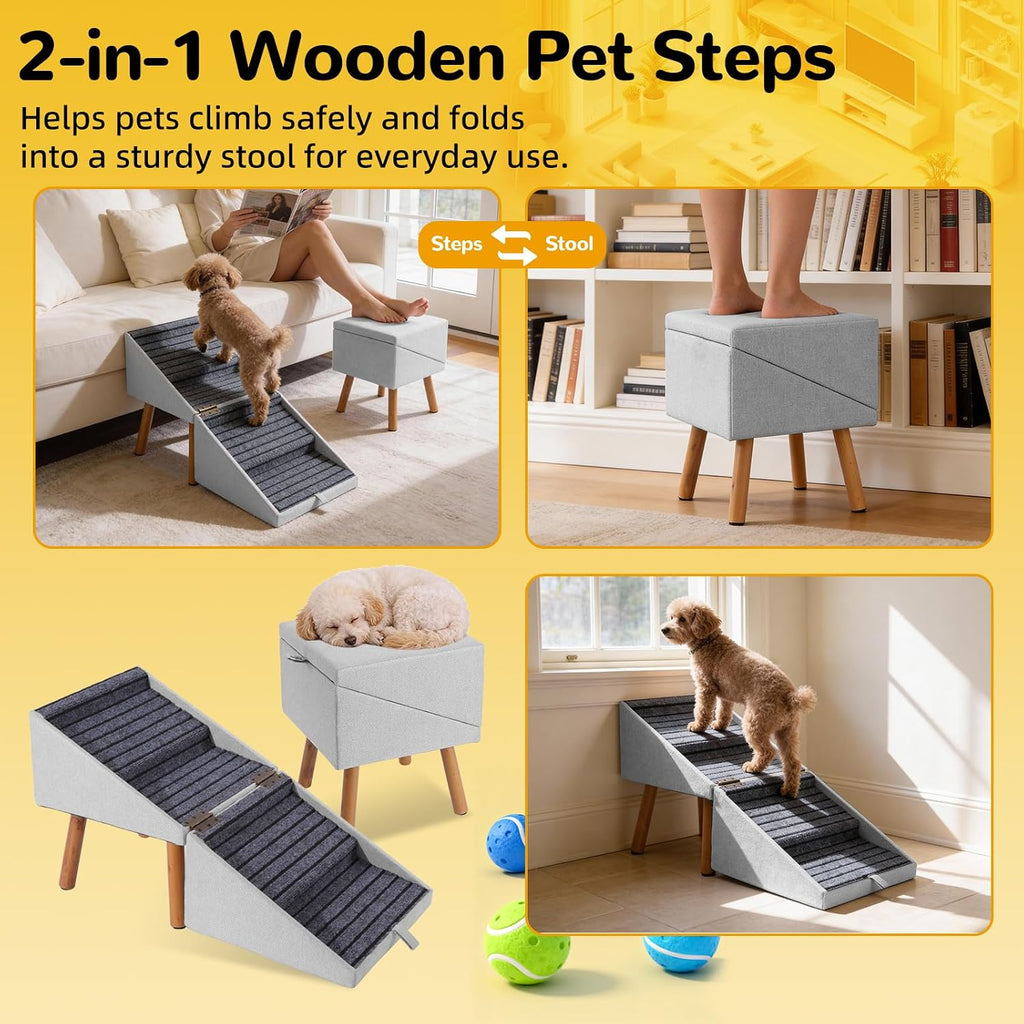 Dog Stairs for Small Dogs, 2-in-1 Dog Safety Ramp and Ottoman, 17.13" H