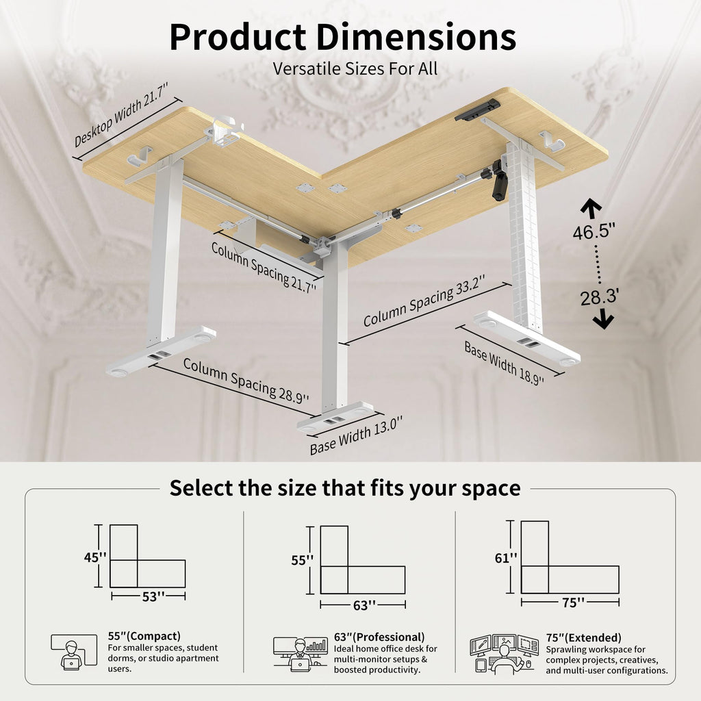 Reversible L Shaped Standing Desk Height Adjustable with Cup Holder, Electric Corner Computer Desk, Sit Stand up Home