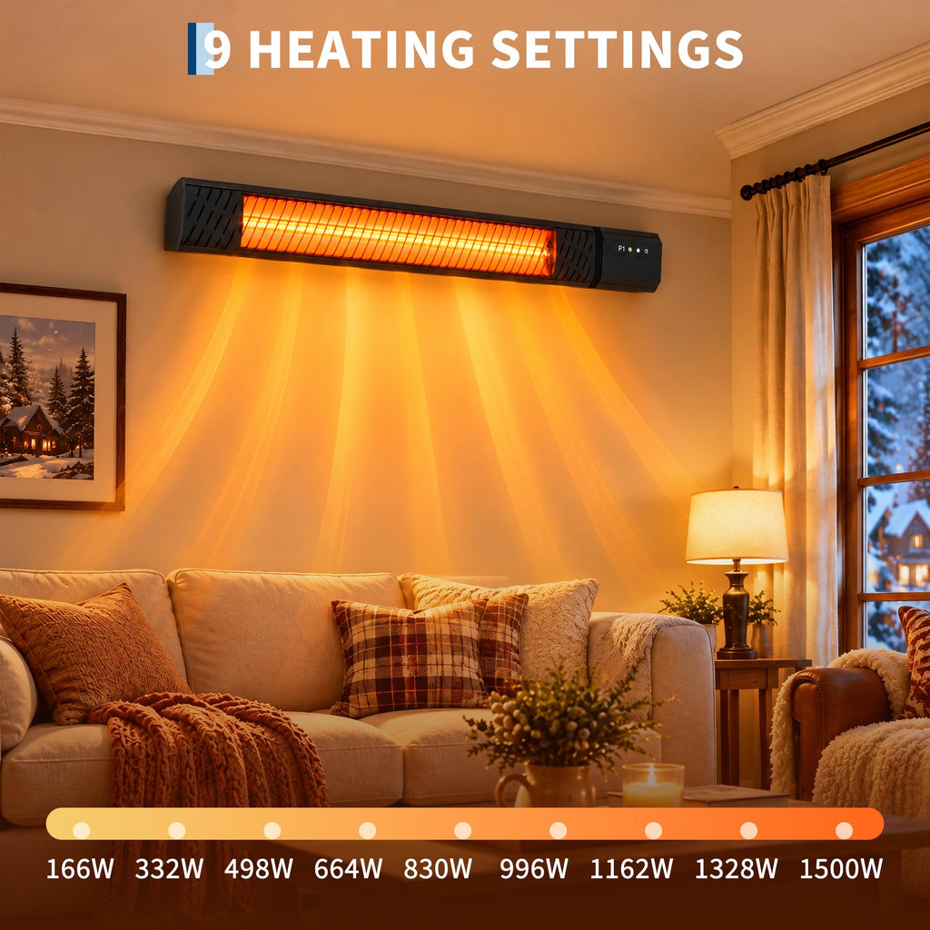 Wall Mounted Patio Heater Infrared, 1500W Outdoor Electric Heater
