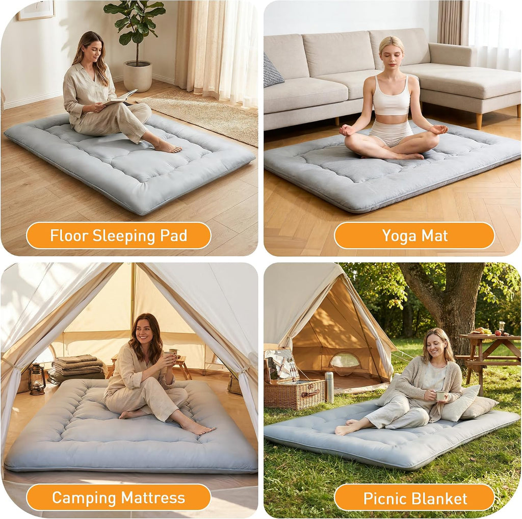 Japanese Floor Mattress, 4" Thick Futon Mattress, Gray
