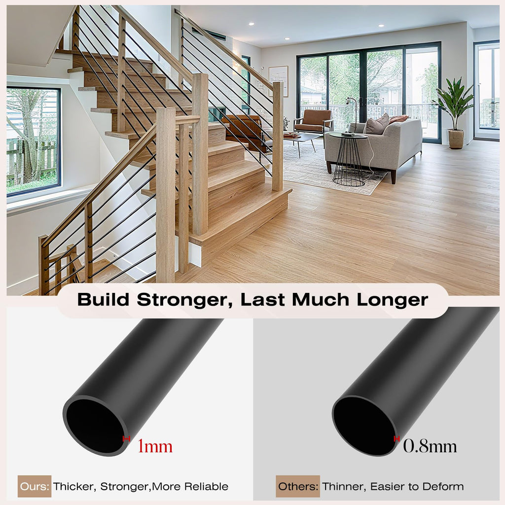 10 Pack 10 ft 5/8 Inch Round Iron Horizontal Stair Balusters, Black