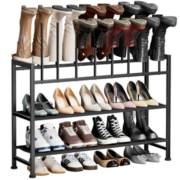 Boot Rack 4-Tier - Black Metal Boot Storage Rack for Tall Boots Organizer Tall Boots, Multiuse Shoe Rack for Boots