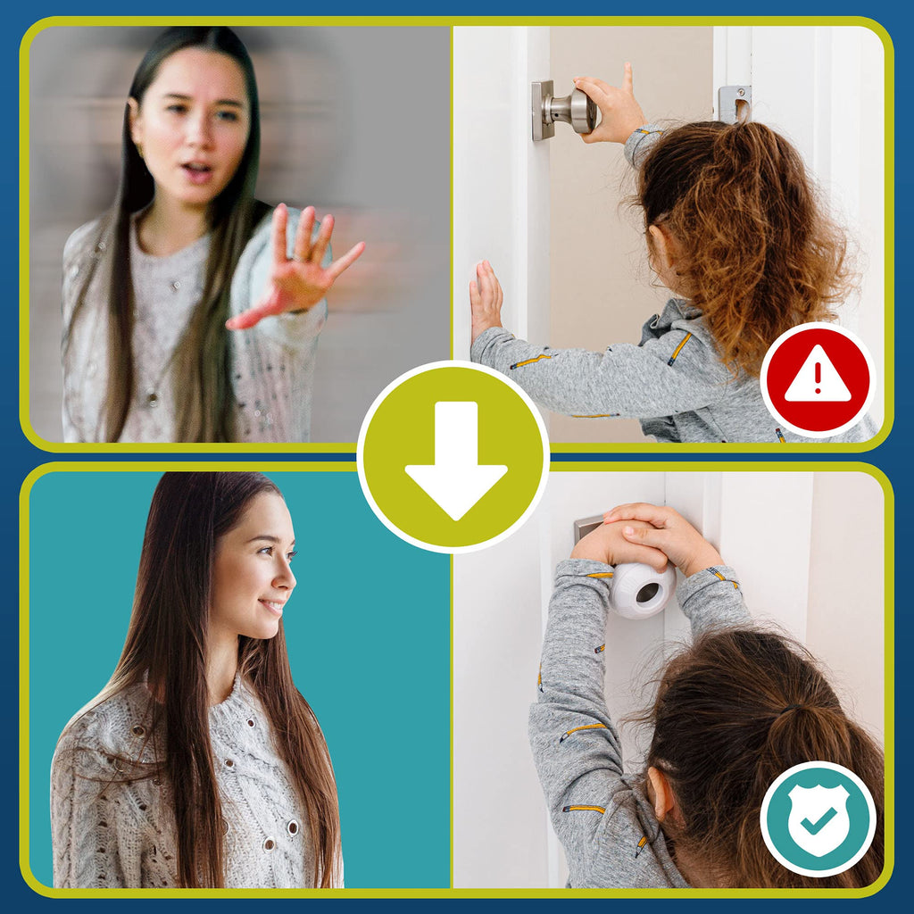 Child Safety Door Knob Cover (4 Pack) Hard-to-Remove Dual-Lock Door Handle Covers for Kids - Reusable Baby Proof Door