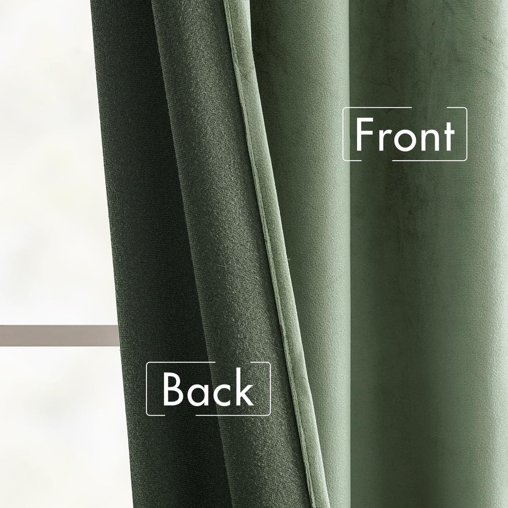 Sage Green Velvet Curtains 96 inches Long - Luxury Blackout Curtains for Bedroom Living Room Thermal Insulated Super