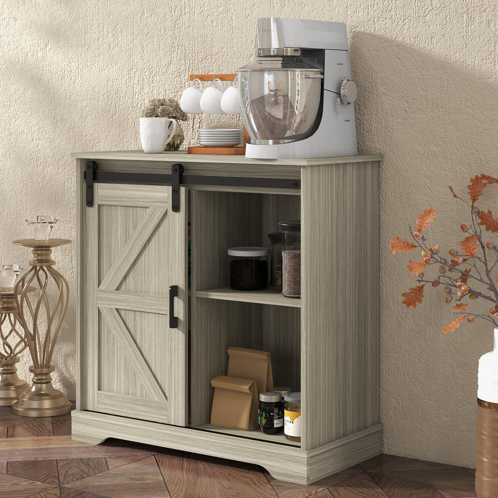 Sliding Barn Door Buffet Sideboard Storage Cabinet Coffee Bar Kitchen Farmhouse Style (Oak)