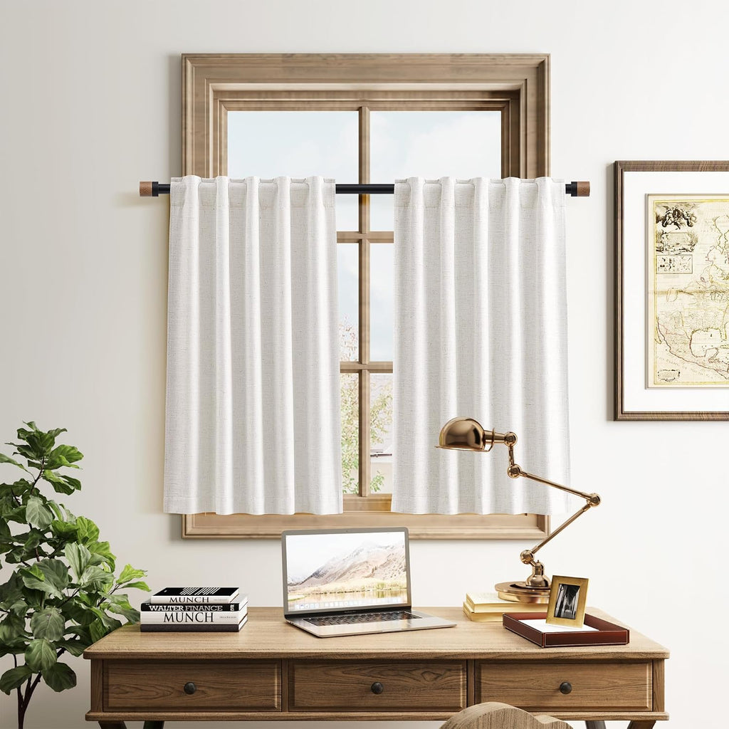 100% Blackout Kitchen Linen Curtains Back Tab Small Drape 36 Inch Length Privacy Natural Elegant Short Black Out Cafe