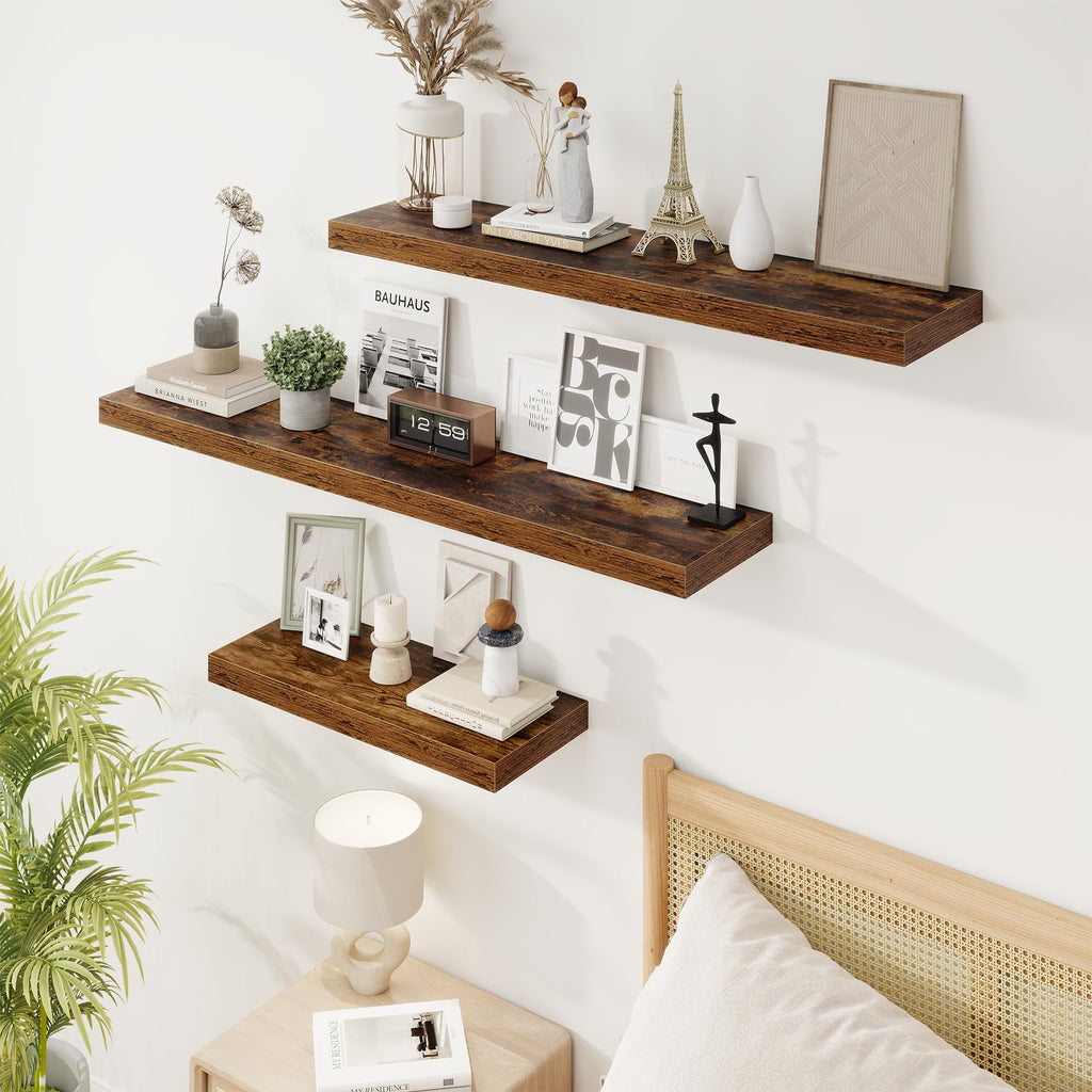 9.25in Depth 32in Floating Shelves, 32x9.25x1.4, Rustic Brown, Set of 2