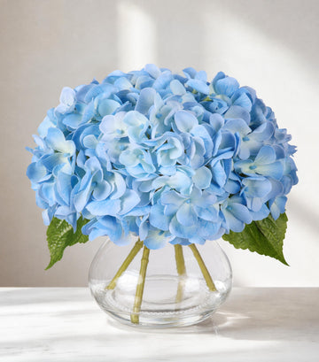 Real Touch Faux in Glass Vase, Light Blue