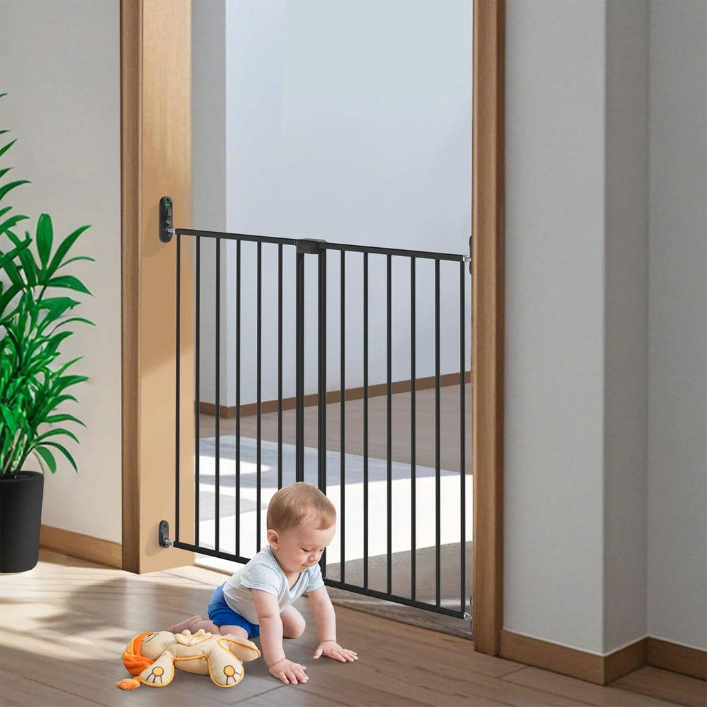 Adjustable Baby Safety Swing Gate, Hardware-Mounted Metal Gate for Stairs and Doorways, Secure Latch for Kids