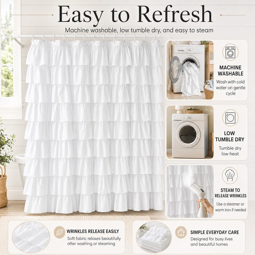 White Ruffle, 72 x 72 Inches, Farmhouse Style