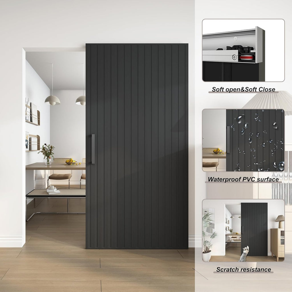 42"x84" Concealed Sliding Barn Door with Soft Close Hardware Kit, Black Hidden Door for Opening 38"-