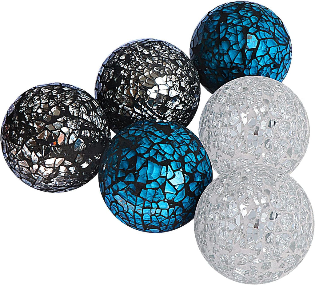 2.4 Inch Small Decorative Orbs Glass Mosaic Sphere Balls Centerpiece Glass Globe for Bowls, Vases and Dining - Set of 6