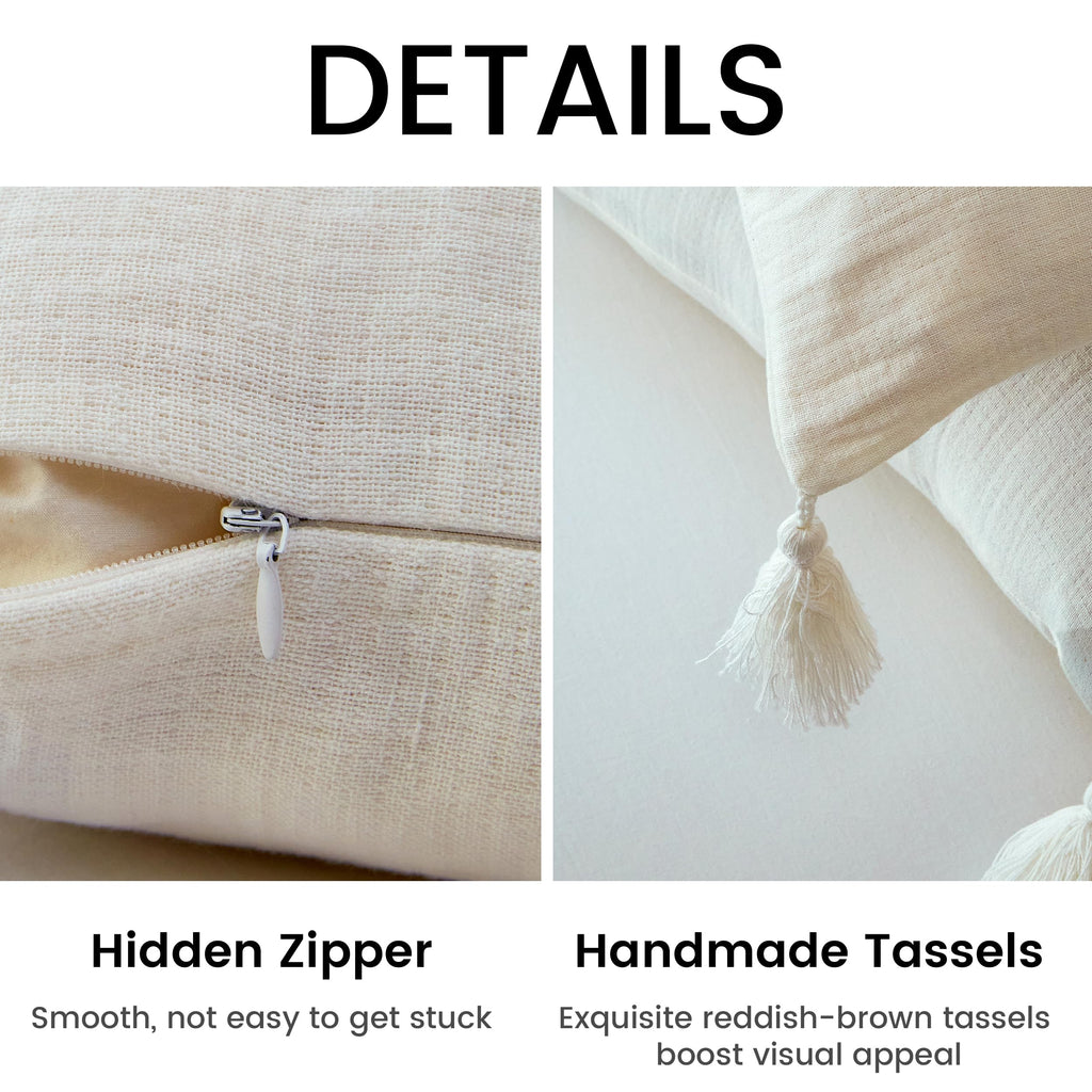 Throw Pillow Covers 18x18 with Tassels Cream White